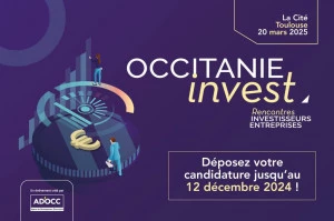Affiche Occitanie Invest 2025 : rencontres investisseurs-entreprises