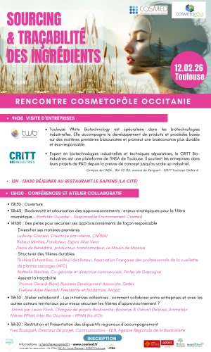 Affiche Rencontre du Cosmetopôle Occitanie - Sourcing et traçabilité des ingrédients